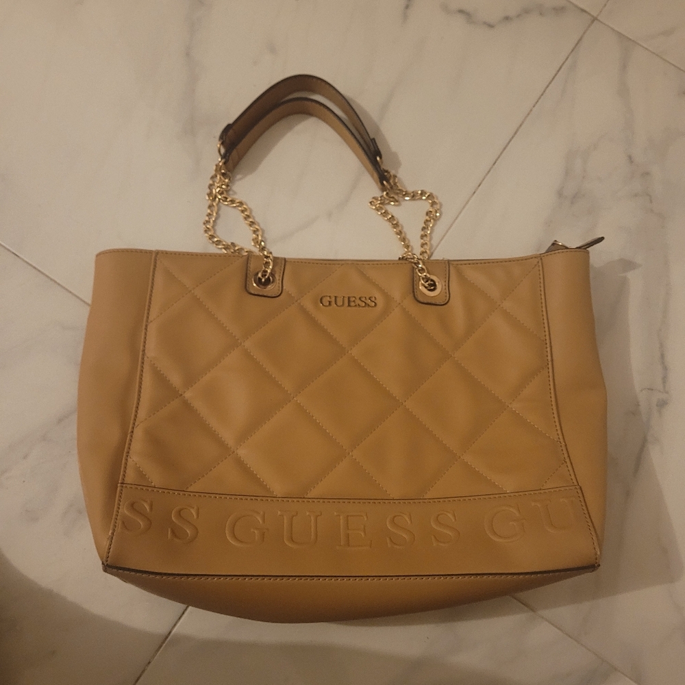 NEW! GUESS Camel Quilted Tote Bag